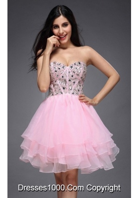 Princess Baby Pink Sweetheart Beading Organza Knee-length Prom Dress