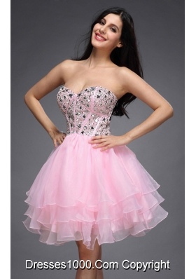 Princess Baby Pink Sweetheart Beading Organza Knee-length Prom Dress