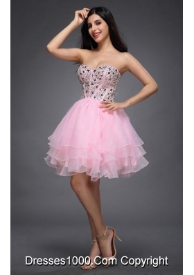 Princess Baby Pink Sweetheart Beading Organza Knee-length Prom Dress