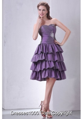 Lovely Purple Sweetheart Knee-length Prom Dress with Multi Layers