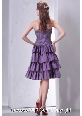 Lovely Purple Sweetheart Knee-length Prom Dress with Multi Layers