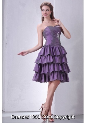 Lovely Purple Sweetheart Knee-length Prom Dress with Multi Layers