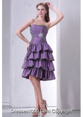 Lovely Purple Sweetheart Knee-length Prom Dress with Multi Layers