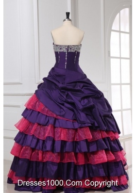 Red and Purple Sweetheart Beading Ruffled Layers Quinceanera Dress