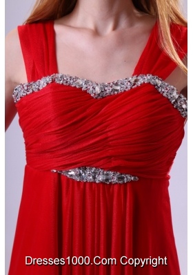 Pretty Red Empire Beading Straps Ankle-length Chiffon Prom Dress