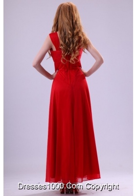 Pretty Red Empire Beading Straps Ankle-length Chiffon Prom Dress