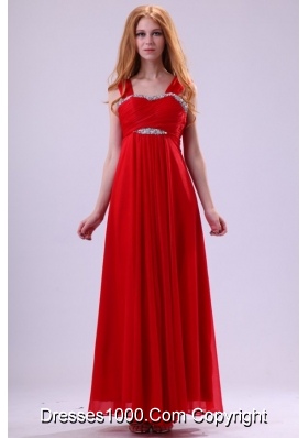 Pretty Red Empire Beading Straps Ankle-length Chiffon Prom Dress