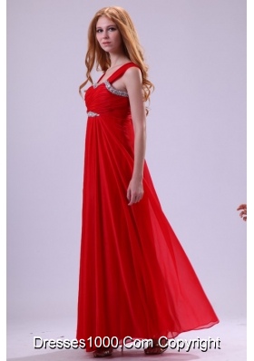 Pretty Red Empire Beading Straps Ankle-length Chiffon Prom Dress