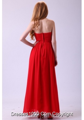 Red Empire Sweetheart Beading Floor-length Chiffon Prom Dress