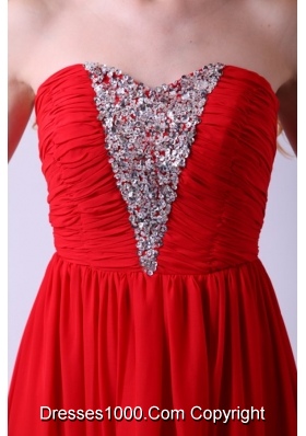 Red Empire Sweetheart Beading Floor-length Chiffon Prom Dress