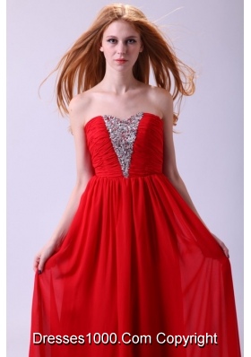 Red Empire Sweetheart Beading Floor-length Chiffon Prom Dress