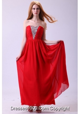 Red Empire Sweetheart Beading Floor-length Chiffon Prom Dress