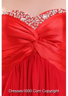 Red Empire Sweetheart Beading Floor length Chiffon Prom Dress