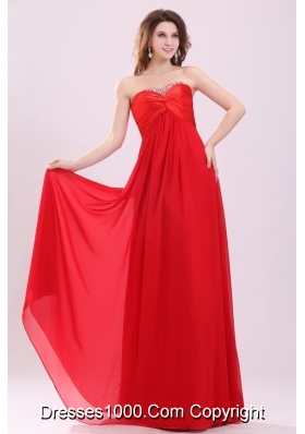 Red Empire Sweetheart Beading Floor length Chiffon Prom Dress