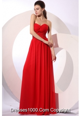 Red Empire Sweetheart Floor-length Beading Chiffon Prom Dress