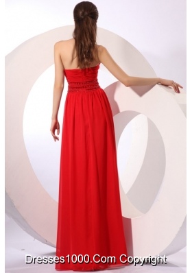 Red Empire Sweetheart Floor-length Beading Chiffon Prom Dress