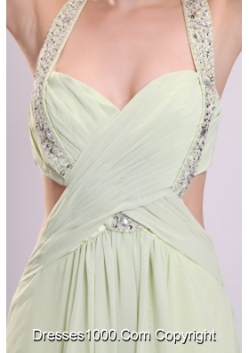 Sexy Empire Halter Chiffon Brush Train Criss Cross Prom Dress