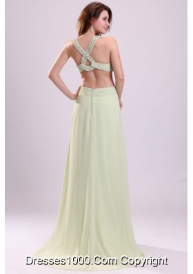 Sexy Empire Halter Chiffon Brush Train Criss Cross Prom Dress