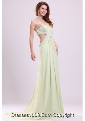 Sexy Empire Halter Chiffon Brush Train Criss Cross Prom Dress