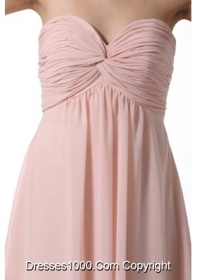 Simple Baby Pink Sweetheart Ruching Floor-length Chiffon Prom Dress