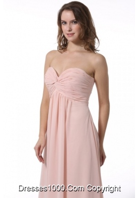 Simple Baby Pink Sweetheart Ruching Floor-length Chiffon Prom Dress