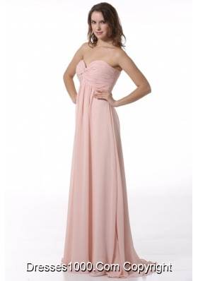 Simple Baby Pink Sweetheart Ruching Floor-length Chiffon Prom Dress