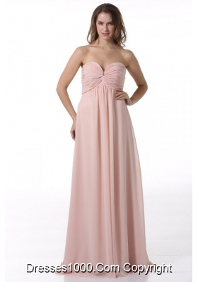 Simple Baby Pink Sweetheart Ruching Floor-length Chiffon Prom Dress