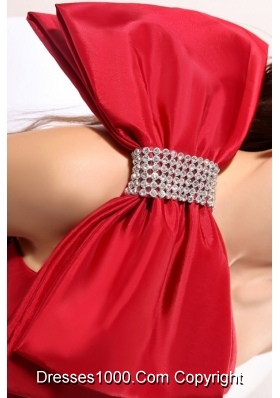 Lovely One Shoulder Mini-length Bowknot Column Red Prom Dress