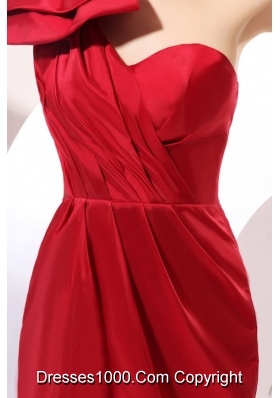 Lovely One Shoulder Mini-length Bowknot Column Red Prom Dress