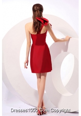 Lovely One Shoulder Mini-length Bowknot Column Red Prom Dress