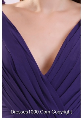 Sexy Purple Empire V-neck Ruching Floor-length Chiffon Prom Dress