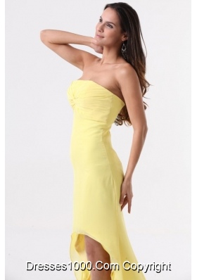 Sweet Strapless Yellow High-Low Prom Dress For Graduation Party