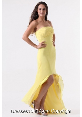 Sweet Strapless Yellow High-Low Prom Dress For Graduation Party