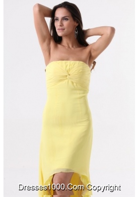 Sweet Strapless Yellow High-Low Prom Dress For Graduation Party