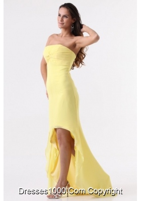 Sweet Strapless Yellow High-Low Prom Dress For Graduation Party