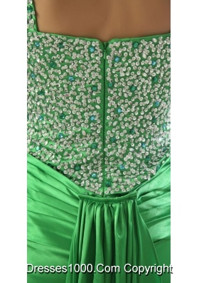 Groovy Spring Green Beading Decorate Prom Dress with Brush Train