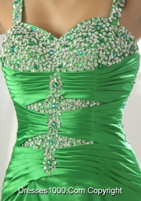 Groovy Spring Green Beading Decorate Prom Dress with Brush Train