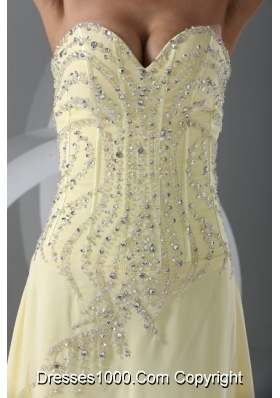 Pretty Light Yellow Sweetheart Beading Decorated Bodice Prom Dress