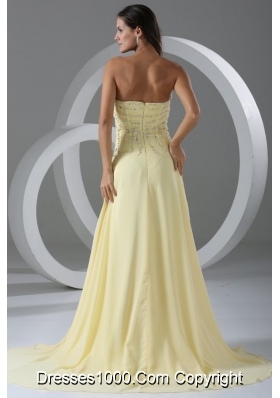 Pretty Light Yellow Sweetheart Beading Decorated Bodice Prom Dress