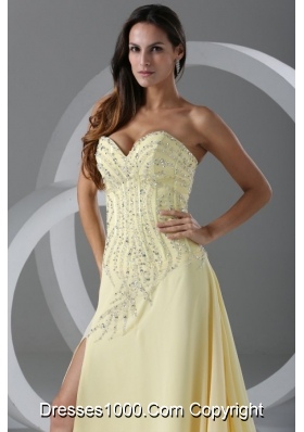 Pretty Light Yellow Sweetheart Beading Decorated Bodice Prom Dress