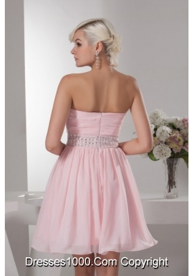 Pretty Baby Pink Sweetheart Mini-length Beading Chiffon Prom Dress