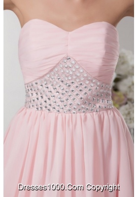 Pretty Baby Pink Sweetheart Mini-length Beading Chiffon Prom Dress