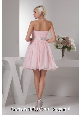 Pretty Baby Pink Sweetheart Mini-length Beading Chiffon Prom Dress