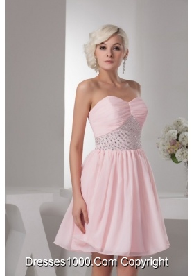 Pretty Baby Pink Sweetheart Mini-length Beading Chiffon Prom Dress