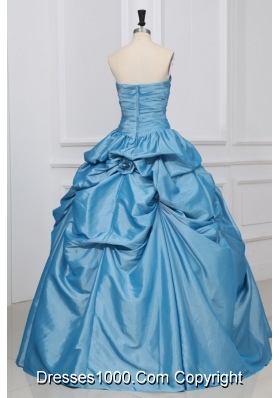 Light Blue Sweetheart Hand Made Flowers Taffeta Quinceanera Dress