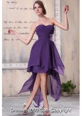 Sweetheart High-low Chiffon Empire Purple Prom Dress for Girls