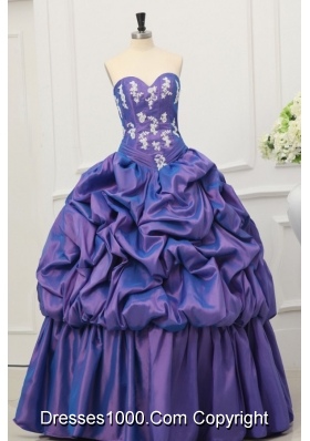 Purple Sweetheart Taffeta Appliques and Pick-ups Quinceanera Dress