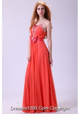 Watermelon Strapless Empire Chiffon Beading Long Prom Dress