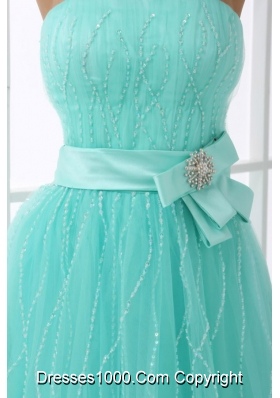 Strapless Mint Green Prom Pageant Dress with Bowknot