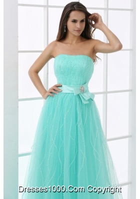 Strapless Mint Green Prom Pageant Dress with Bowknot